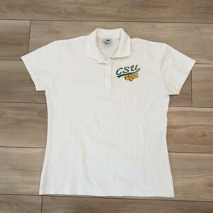 Vintage Women's CSU Polo Shirt XL White Graphic Logo Made in Mexico